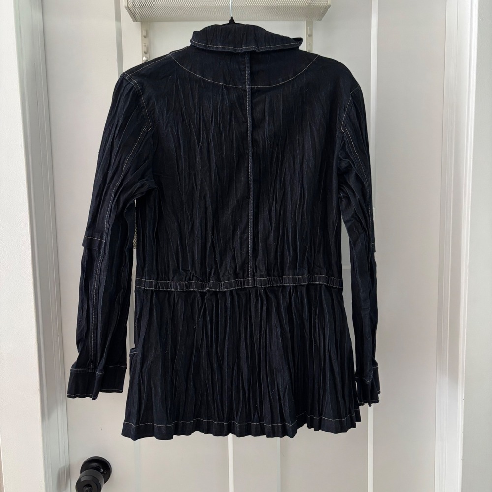 Tribal Women's Denim Dark‎ wash Crinkled Textured Jacket Button Collared Medium - Picture 5 of 7